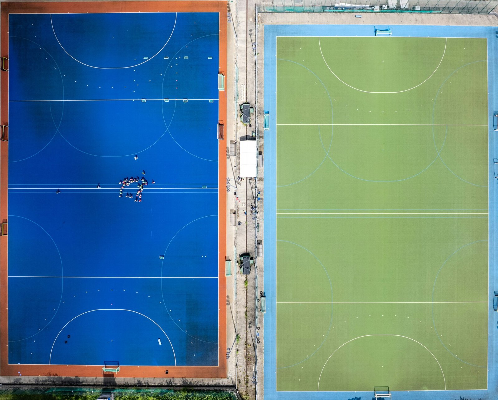 An overhead view of a basketball court and a basketball court